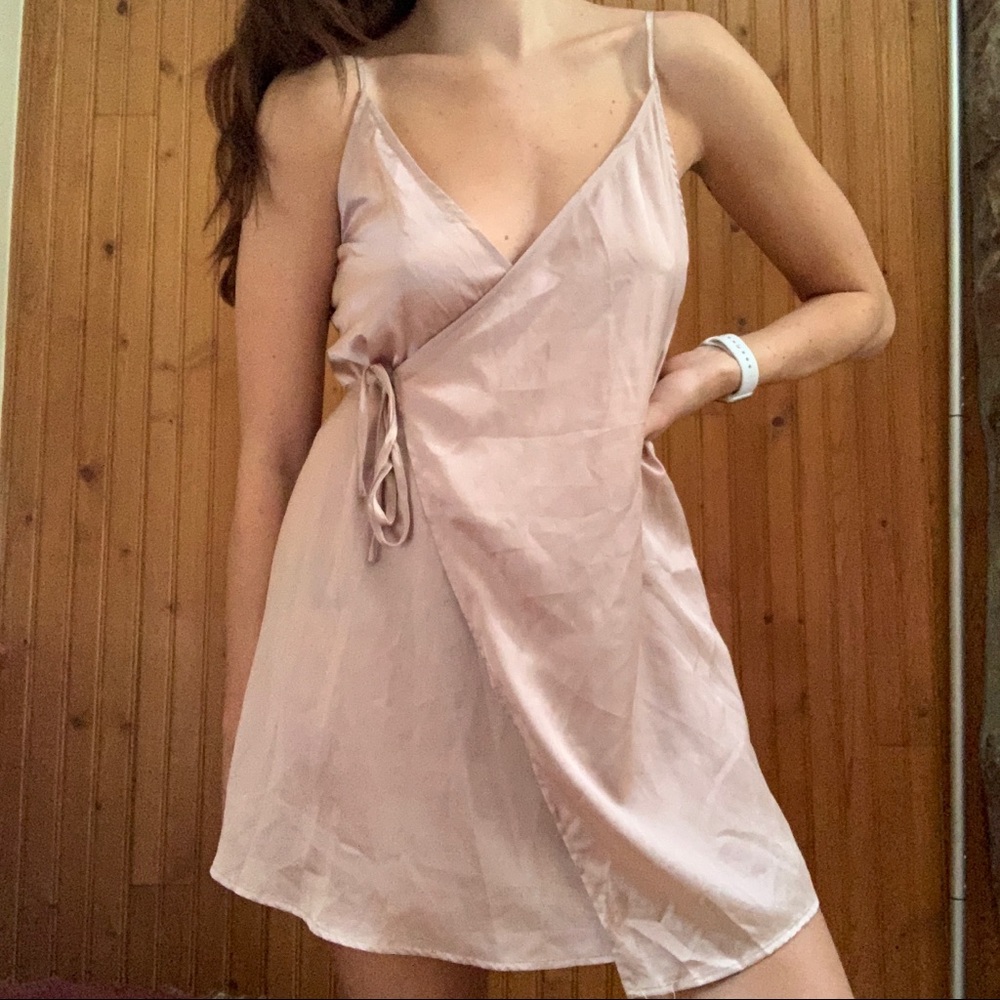 Satin wrap slip dress
